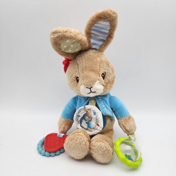 Kids Preferred Peter Rabbit Plush Rattle Activity Toy Teether 9″ Blue Jacket - Picture 1 of 9